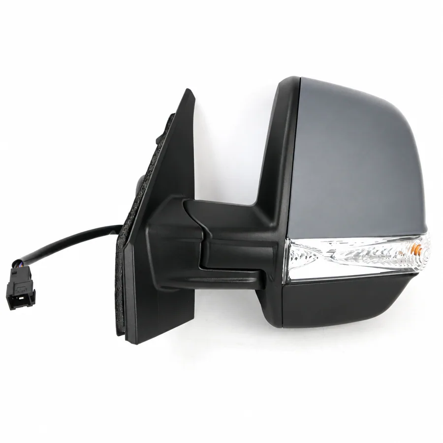 Fiat Doblo Left Heated Electric Complete Mirror Unit, Primed (2010–2023) — Twin Glass - 6 Pin Connector