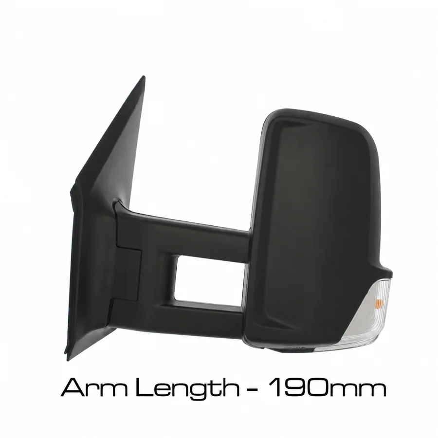 Mercedes Benz Sprinter Left Heated Electric Complete Mirror Unit, Black (2006–2019) — Long Arm - Length 140mm