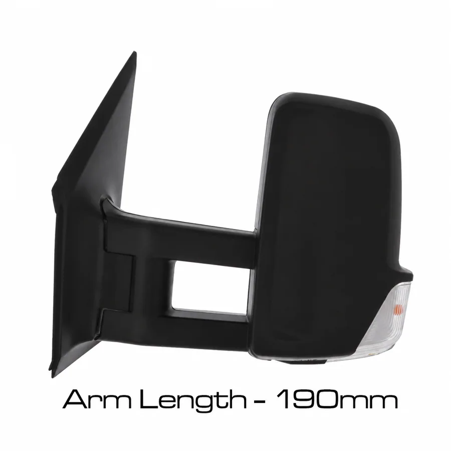 Mercedes Benz Sprinter Left Complete Mirror Unit, Black (2006–2019) — With indicator; Long Arm - Arm Length 140mm