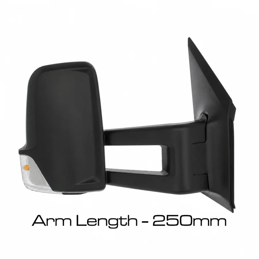 Mercedes Benz Sprinter Right Heated Electric Complete Mirror Unit, Black (2006–2019) — Long Arm - Length 140mm