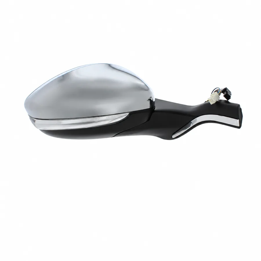 Peugeot 2008 Right Heated Power Folding Complete Mirror Unit (2013–2020) — Black Arm With Chrome Trim & Chrome Cover