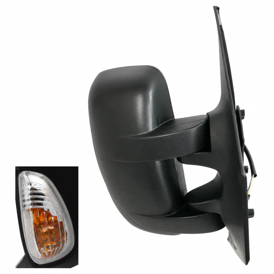 Vauxhall Movano Right Heated Electric Complete Mirror Unit, Black (2010–2022) — Indicator: Yes - Amber - 16w Bulb