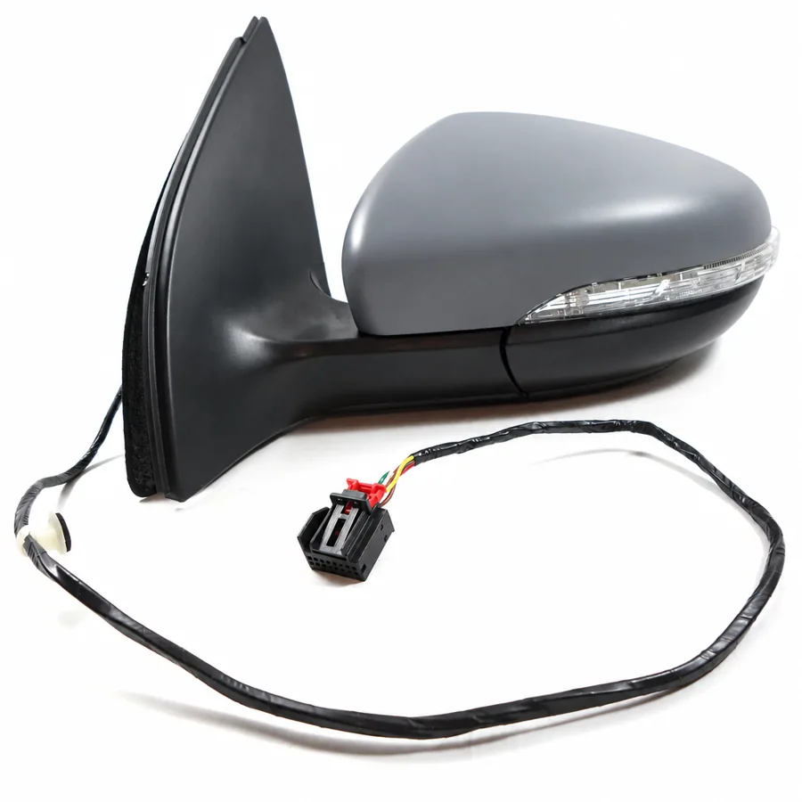VW Golf Left Heated Electric Complete Mirror Unit, Primed (2009–2013)