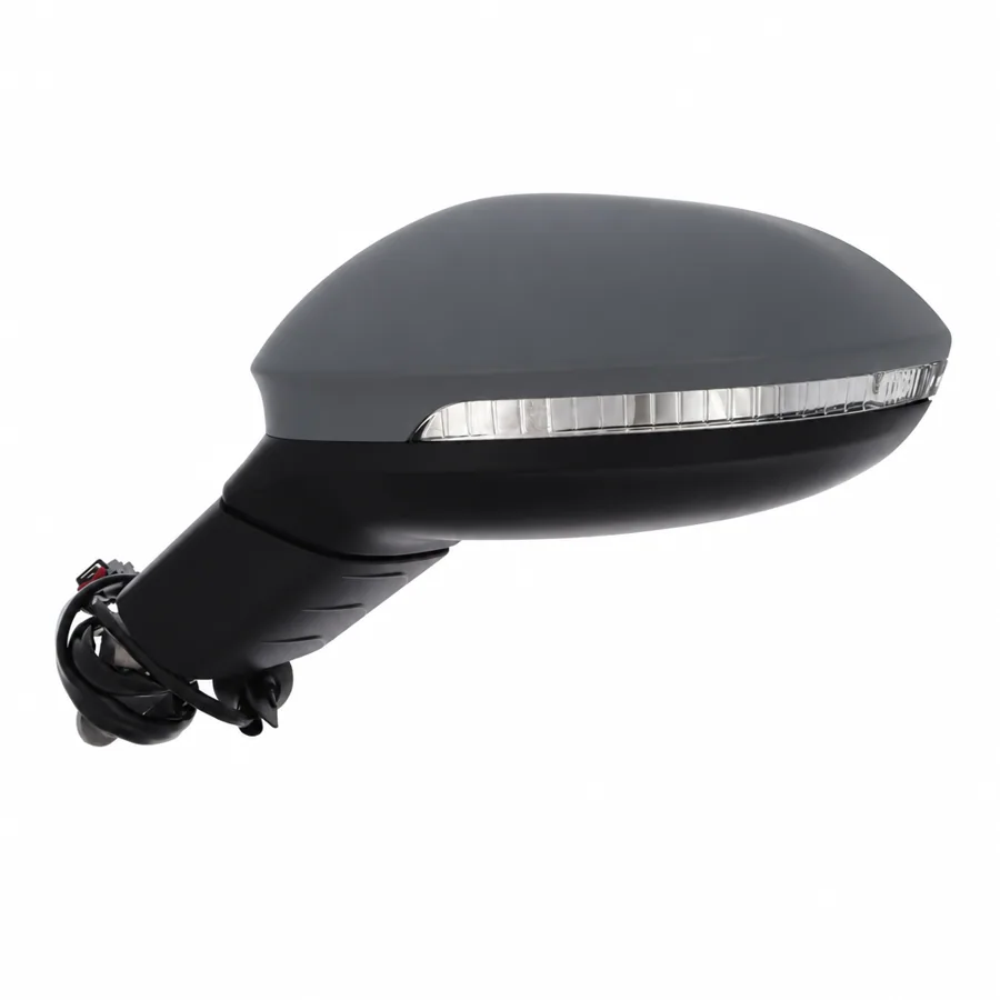VW Golf Left Heated Electric Complete Mirror Unit, Primed (2020 onwards)