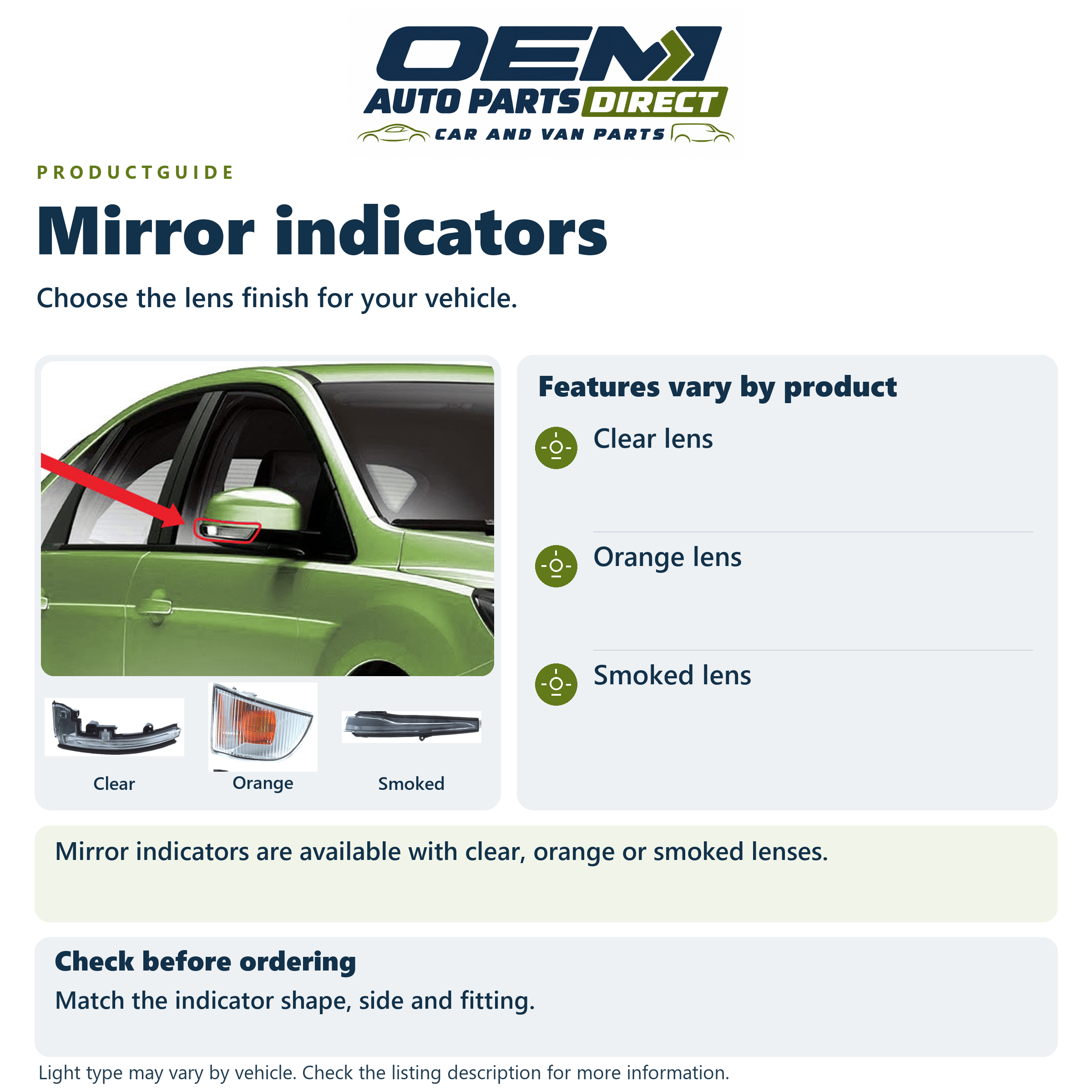 OEM Auto Parts Direct — Mirror indicators product guide