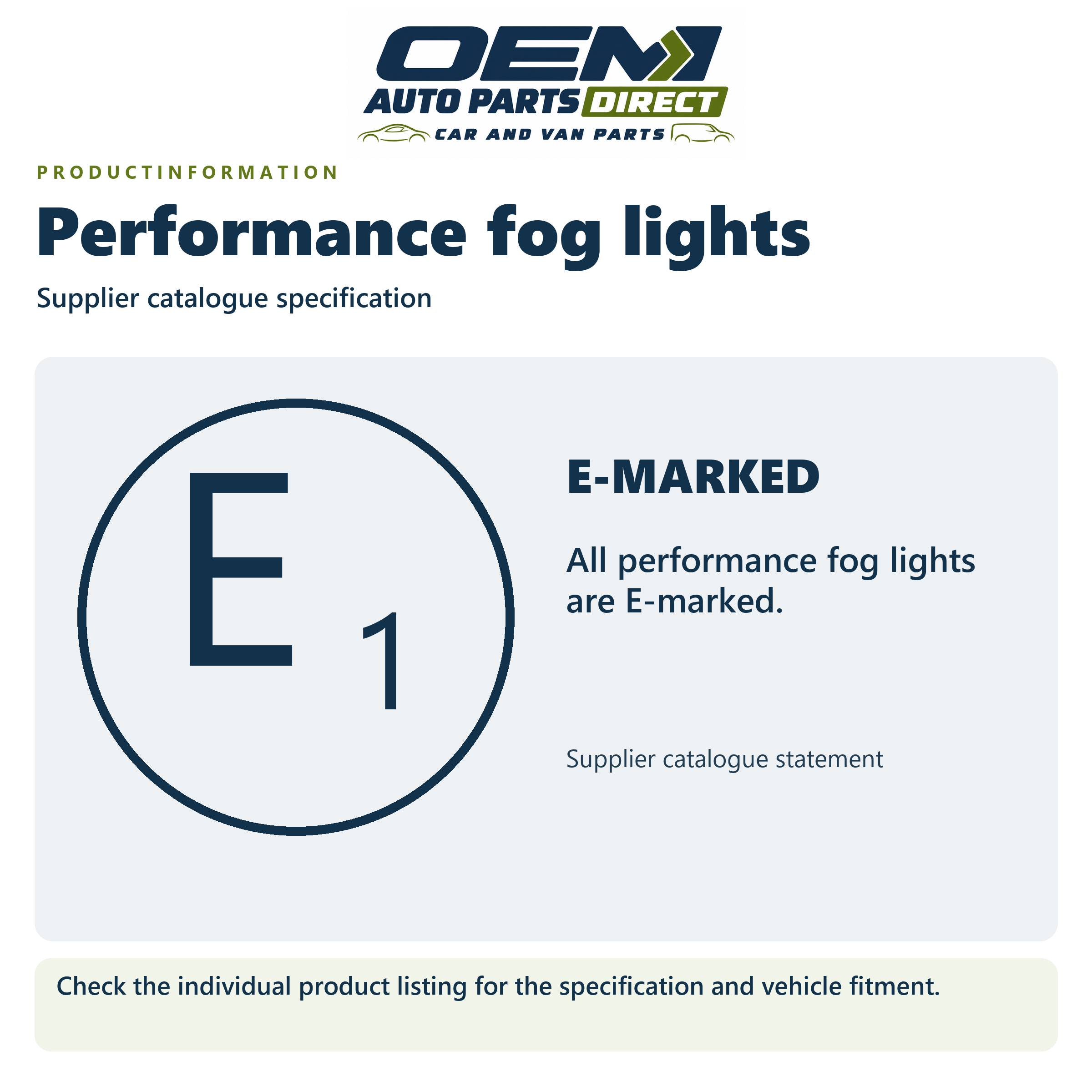 OEM Auto Parts Direct — Performance fog lights catalogue specification
