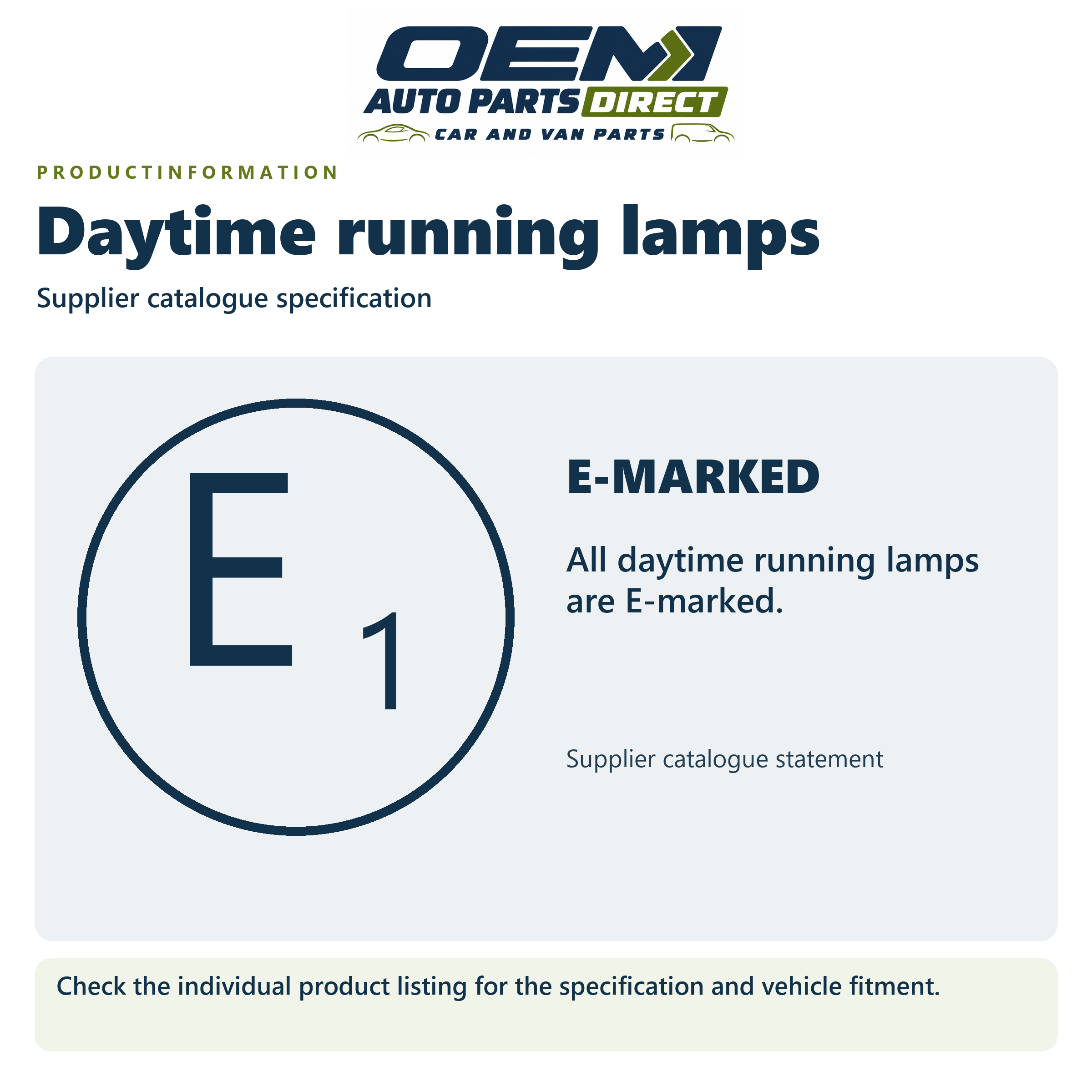 OEM Auto Parts Direct — Daytime running lamps catalogue specification