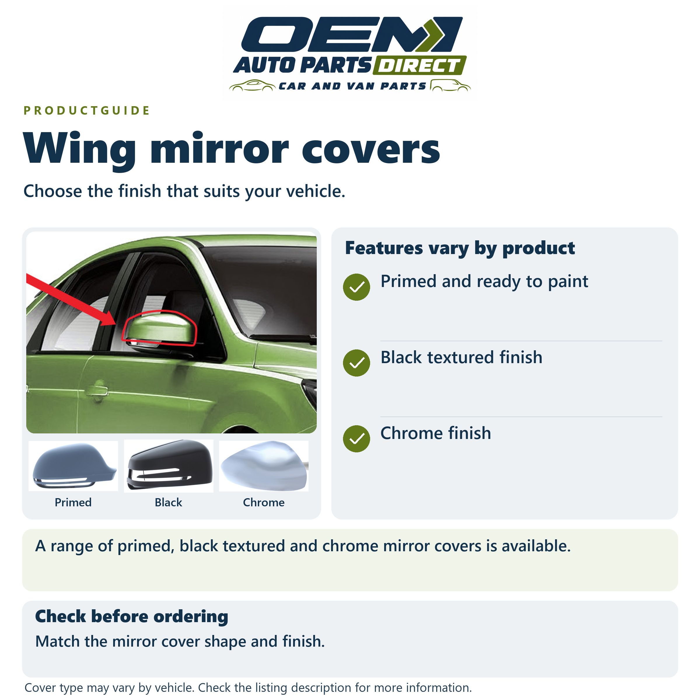 OEM Auto Parts Direct — Wing mirror covers product guide